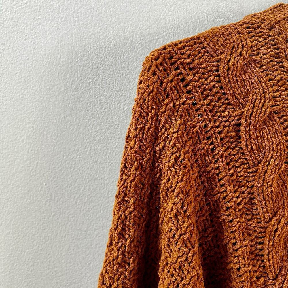 Pink Rose Brown Cable-Knit Pullover Sweater Crew Neck 100% Polyester Size L - Picture 7 of 9